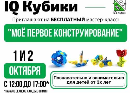 IQ Кубики - бесплатный мастер-класс 1 и 2 сентября в парке "Ангарские пруды"