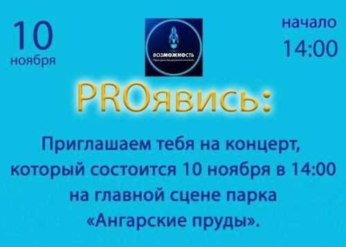 Приглашаем в парк "Ангарские пруды" 10 ноября в 14:00 на концертную программу "Проявись!"