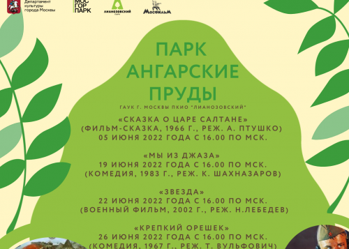 Афиша бесплатных кинопоказов на июнь в парке "Ангарские пруды".